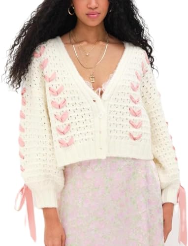 Chloefairy Cute Women's Heart Cardigan Long Sleeve...