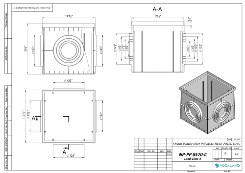 Vodaland - 22x22 inch Stainless Steel Catch Basin ADA/Heel Proof C class Package - Thumbnail 4