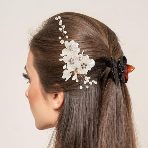 Tocado para boda con perlas para peinado de dama de honor y niñas 7