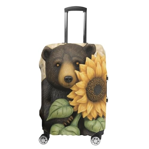 Travel Luggage Cover Elastic Suitcase Protector Anti-Scratch Washable Sunflower And Bear Luggage Sleeve Tsa Approved Carry on Covers Baggage Cover Fits 18-32 Inch Luggages