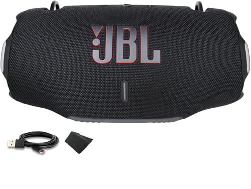 JBL Xtreme 4 Portable Bluetooth Speaker, IP67 Waterproof, 24 Hrs Playtime (Black) (JBLXTREME4BLKAM) + USB-C Cable + Microfiber Cloth
