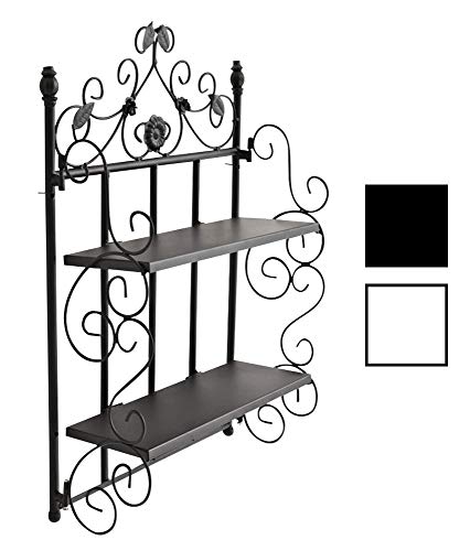 CLP Estante De Cocina Sissi En Estilo Rústico I Estantería De Pared Plegable I Soporte De Pared con 2 Niveles I Estantería De Hierro I Color: Negro