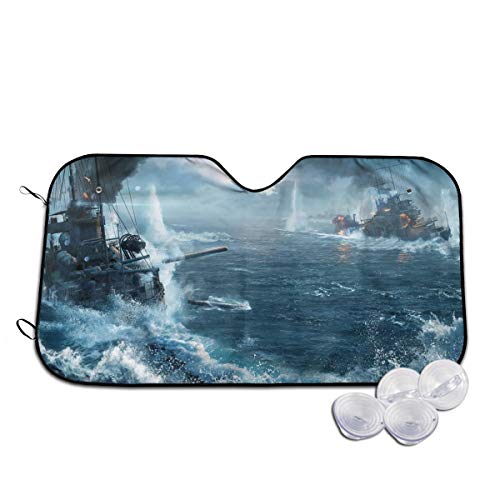 Car Windshield Sun Shade, Front Window Sunshade, Warships Pattern Uv Rays Sun Visor Protector Vehicle Shield Cover Medium