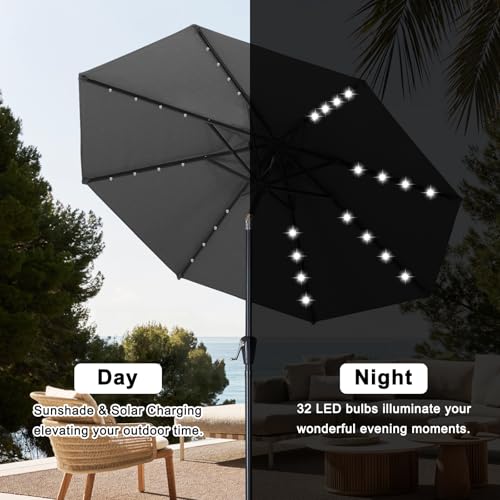 Image of ABCCANOPY Durable Solar Led Patio Umbrellas with 32LED Lights 9FT (Dark Gray)