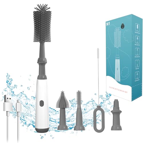 Image of Camelcell Electric Bottle Brush,Electric Bottle Brush Cleaner,Long Handle Electric Water Bottle Brush Cleaner, Extra Long Baby Bottle Cleaning Brush Kit,1500 mAh,Waterproof IP65