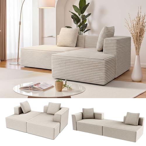 Image of Modular Sectional Sofa, Cloud Sectional Couch with Deep Seat, Modern L-Shape Sofa Couch with Chaise,Upholstered Boneless Couches for Living Room Bedroom (Beige, Right Facing Chaise)