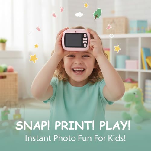 Image of Casaquin Kids Instant Print Camera - 1080P HD Digital Video Camera with Built-in Thermal Printer, Mini Games | Birthday Gift for Boys & Girls Ages 3-12 (2 Paper Rolls Included, Random Color)