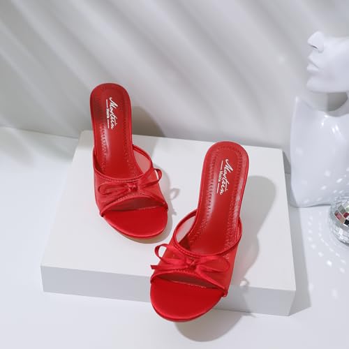 Image of Mostrin Kitten Heels for Women Round Toe Heels With Bow Vintage Mules Sexy Slip on Stiletto Backless Sandals for Party Daily