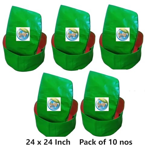 Image of MASHKI HDPE Grow Bags for Home, Terrace & Balcony Gardening - Big Size Vegetable Plant Grow Bags (15x15, 18 inchx18 inch & 24 inchx24 inch - Heavy Duty, UV Stabilized) (5, 24x12 Inches)