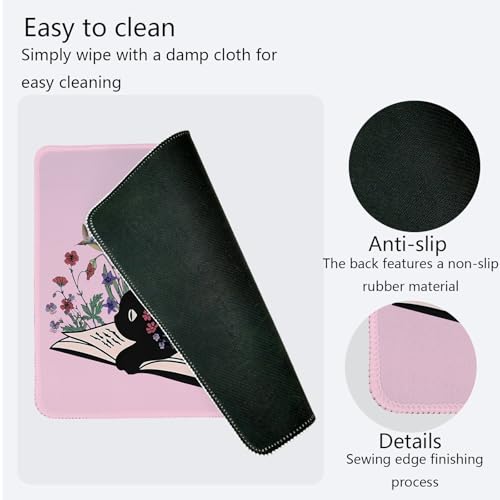 Image of Kawaii Mouse Pads,Cute Black Cat Mouse Pad,Girly Pink Floral Desk Mat for Home Office Dorm Desktop Decor,Cat Lover Gift,10.2x8.2 Inch