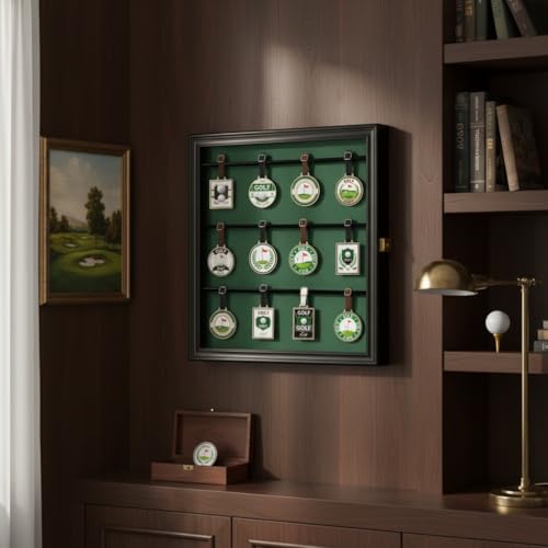 Image of Golf Club Bag Tag Collection Display Case Holds Wall Mount Wooden Shadow Box W /98% UV Acrylic Door Lockable Storage Box for Collection (Black - Bag Tag Frame)