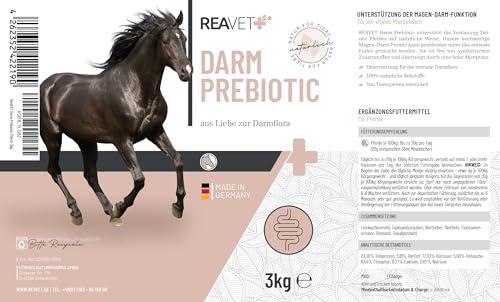 ReaVET Darm Prebiotic 3kg für Pferde zur Unterstützung der Darmflora & Verdauung - Magen Darm Pferd, Natürliche Darmkur, Getreidefreies Naturprodukt ohne Zusätze
