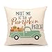4TH Emotion Fall Pumpkin Truck Throw Pillow Cover Autumn Quotes Cushion Case for Sofa Couch 18" x 18" Inch Cotton Linen (Patch)