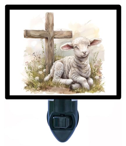 Lámpara de noche con cruz religiosa de vidrio frontal
