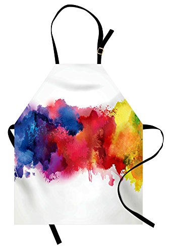 Lunarable Abstract Apron, Vibrant Stains of Watercolor Paint Splatters Brushstrokes Dripping Liquid Art