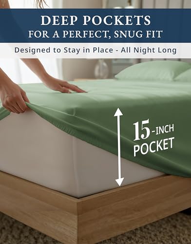 Image of LANE LINEN Twin Bed in A Bag Set with Sheets Sateen Weave - Iceberg Green
