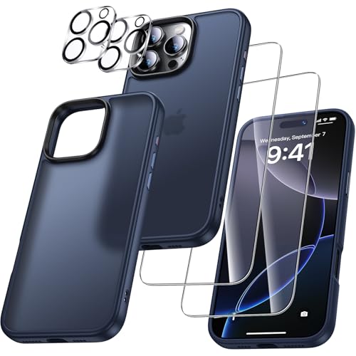 UniqueMe für iPhone 16 Hülle, 5-in-1-Set Handyhülle für iPhone 16 Case Rundumschutz Schutzhülle Cover,1 Handyhülle & 2 Schutzfolie & 2 Kameraschutz -Matt Gold