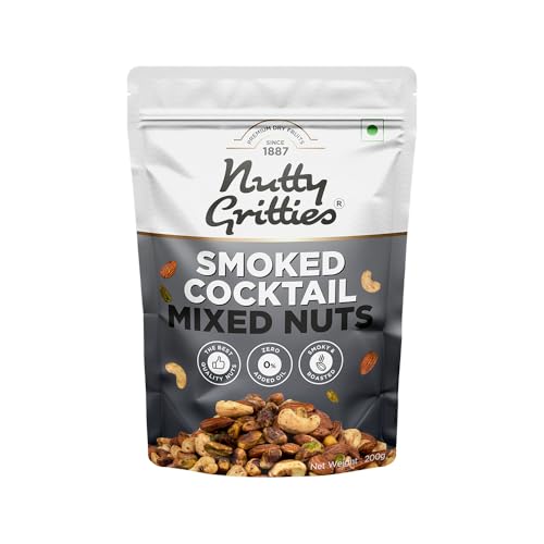 Image of Nutty Gritties Premium Smoked Cocktail Mixed Nuts 200g - Roasted and Smoked Flavoured Pistachio Almonds, Cashew Nuts, Pistachio Kernel | Mixed Dry Fruits| Evening Snack