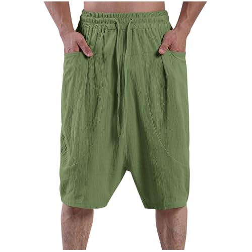 Mens Cotton Linen Yoga Loose Harem Pants with Pockets Lightweight Drawstring Casual Pant Retro Distressed Pants
