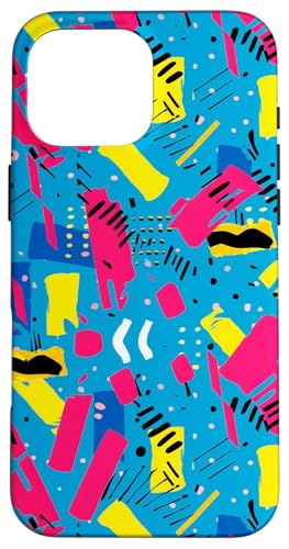 ブルー ピンク イエロー レトロ 80年代 90年代 絵画柄 スマホケース iPhone 16 Pro Max 用