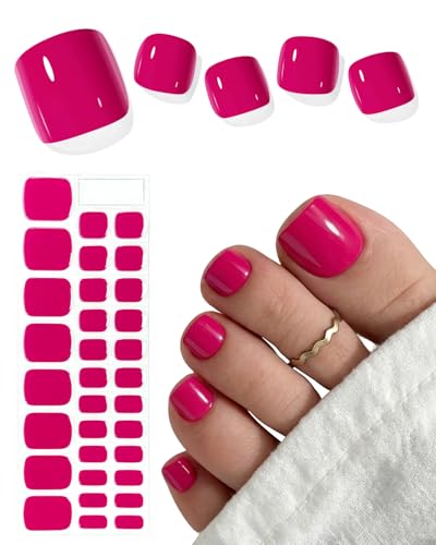 AutyaMee Semi Cured Gel Toenail Strips (Berry Pink T) 32 Pcs Gel Pedi Stickers Wraps Salon Quality Sun-Cured or UV-Cured