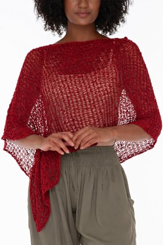 Image of SHU-SHI Summer Ponchos For Women Lightweight Sheer Popcorn Knit Sweater Cape Pullover