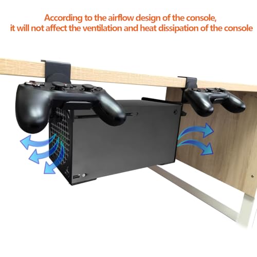 Image of No Drilling Under Desk Mount for Xbox Series X with Handle Storage,Free Installation Table Holder Compatible with Xbox X,Stealth Horizontal Gaming Desk Stand Accessories for XSX(Upgrades)