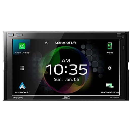JVC KW-M865BW Built in Wi-Fi for Wireless CarPlay Android Auto, 6.8" LCD Touchscreen Display, AM/FM, Bluetooth, MP3 Player, USB Port, Double DIN, 13-Band EQ, SiriusXM Car Radio