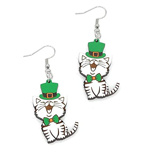 St. Patrick's Day Cute Earrings Irish Dog Cat Wooden Earrings Festival Green Clover Earrings Valentine's Day Gift Good Luck Jewelry Gift, One Size, Wood, No Gemstone