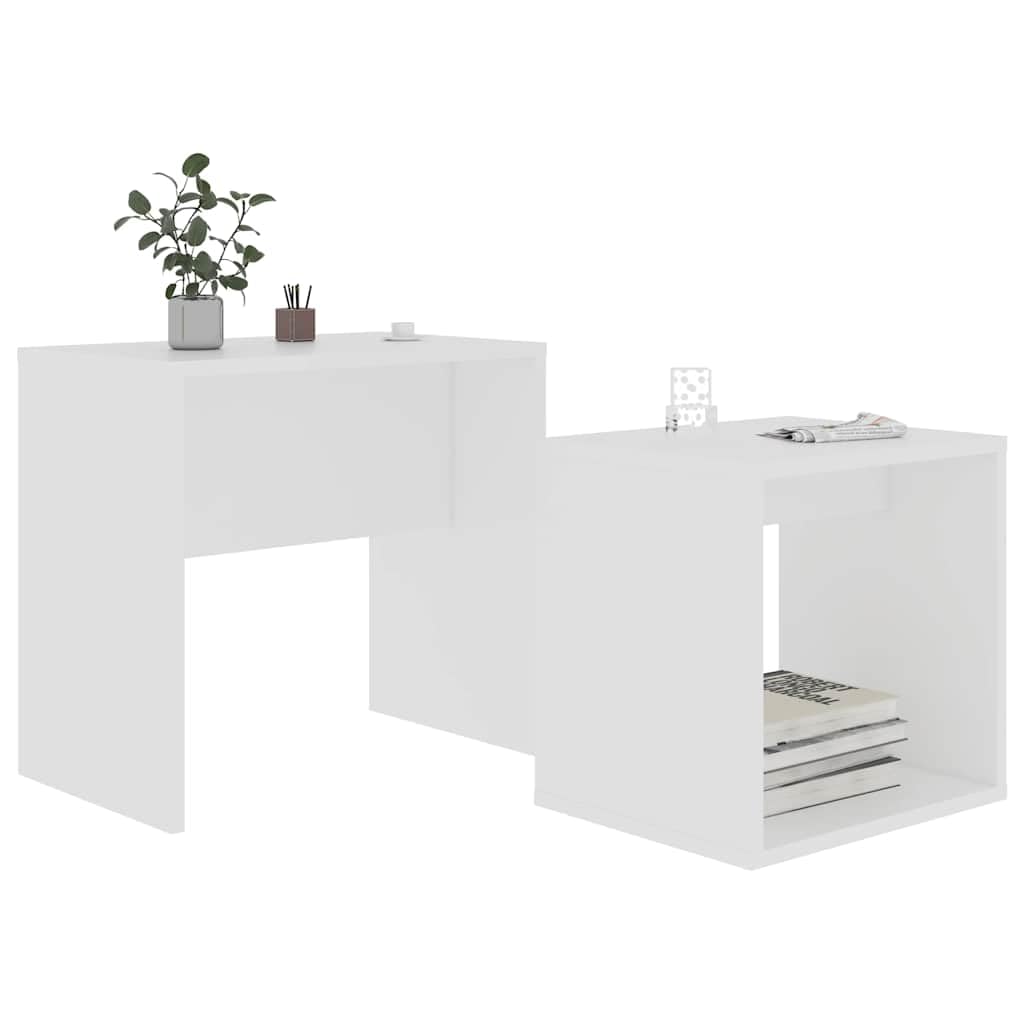 Hothingwell Couchtisch-Set, 2-teilig, Weiß, 48 x 30 x 45 cm, Holz, Ingenieurskunst | Ausziehbares Design, platzsparend, Regal, einfache Montage, Reinigung mit feuchtem Tuch