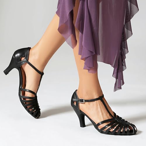 Elerhythm Women's Mary Jane Roman Close Round Toe Vintage 1950s Gatsby Heels Retro 1920s Victorian Pumps Shoes (Black US9)4