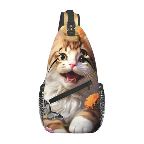 Bolso tipo Sling para mujer y hombre con diseño de gato y mariposa miniatura 1