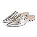 Pomoxikn Mules for Women Pointed Toe Backless Mesh Flat Mule Casual Slides Slip On Comfortable Fashion Dress Shoes Silver