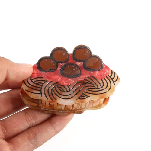 Novelty Pasta Design Acetate Hair Claw Clip, Personalized Cute Noodle Mother's Day Gift,Red and Brown 1PC