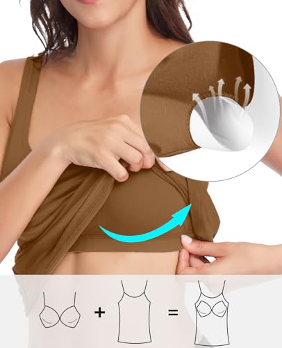 Image of V FOR CITY Tank Top for Women with Built-in Padded Bra Adjustable Wide Strap Camisole Cotton Cami Shirts