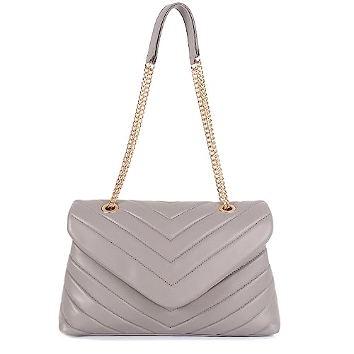 Image of Quilted Crossbody Bag for Women, Soft Vegan Chevron Purses, Trendy Shoulder Handbags with Flap