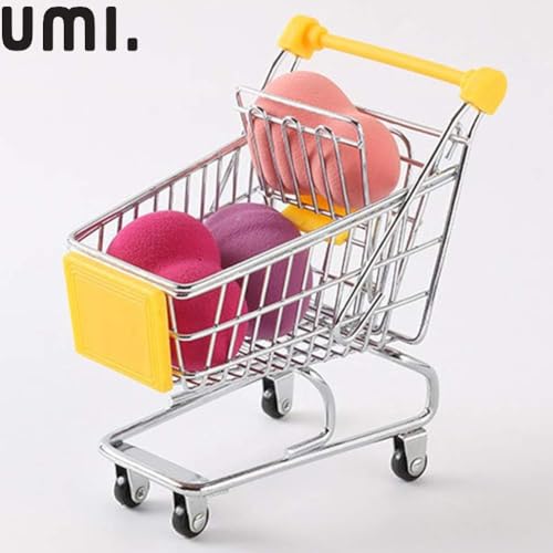 Image of Amazon Brand - Umi Mini Shopping Cart Toy | Colorful Metal Shopping Handcart Model, Tiny Utility Trolley for Kids Play, Desk Storage & Home Decoration (1 Pc, Yellow)