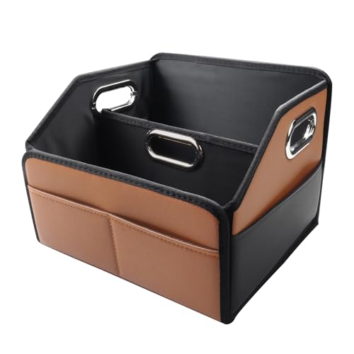 Noaman Leather Car Seat Organizer for Back Front Passenger Seats with 6 Storage Compartments 3 Carry Handles Front Seat Car Organizer for kids Multipurpose Car Organizers and Storage Brown and Black
