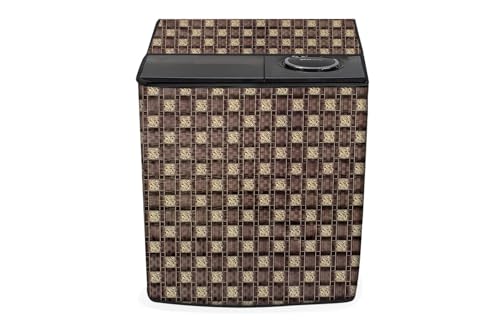Image of Stylista PVC Washing Machine Cover Compatible for GODREJ 7.5KG Semi-Automatic Top Loading WSEDGE 75 5.0 TB3 M STGR, Basketweave Pattern Brown