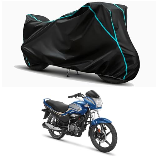 Image of Waterproof Bike Body Cover Compatible for | Hero Super Splendor | Taffeta Fabric, Sky Piping Design, Bottom Elastic Fit | Dustproof, Sun UV & Rain Protection for All Weather.