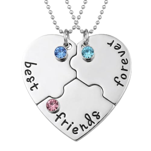 Hiiooweiyi Best Friends Forever and Ever Necklaces for 3, Heart Puzzle Matching Alloy Crystal...