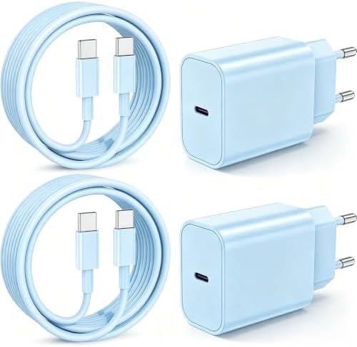 2Pack USB C Ladegerät Ladekabel für iPhone 18 17 16 15 Pro Max/Pro/Plus/Air/E, 20W USB-C Schnellladegerät Power Adapter mit C zu C Schnellladekabel 2M für iPhone Duo, iPad Pro/Air-