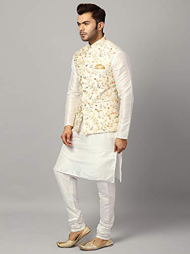 Image of Uri and MacKenzie Men's Silk Blend Kurta Churidar Pyjama with Stylish Nehru Jacket