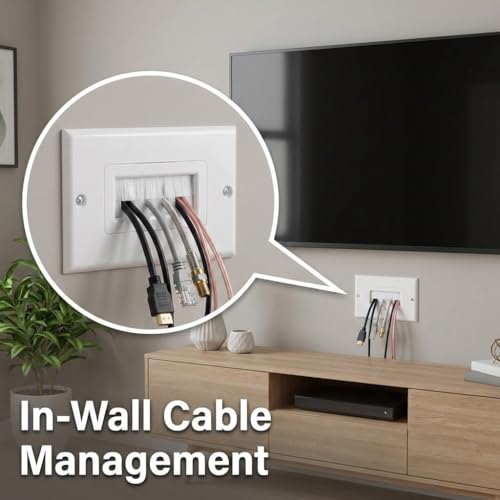 Soporte de bajo voltaje con placa de pared blanca para pasar cables de altavoz sin obras 4