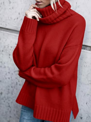 Image of FISACE Womens Oversized Turtleneck Pullover Sweater Cable Knit Sweater Tops