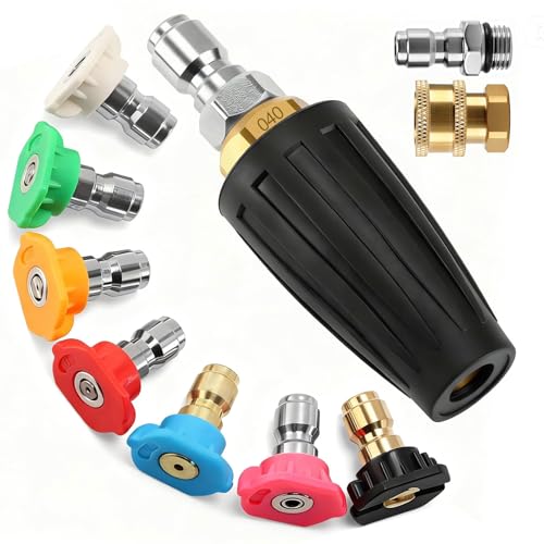 FIDISP Pressure Washer Tips Turbo Nozzle 4000 PSI Rotating Pressure Washer Nozzle Tips with 1/4 & 3/8 Quick Connect 7 Power Washer Tips for Concrete Driveway Brick Cleaning 4.0 GPM