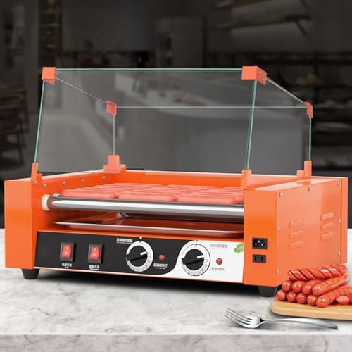 NVYAZJ Máquina para Hacer Rodillos para Perritos Calientes, Máquina para Cocinar a La Parrilla para Salchichas, 5 Rodillos Antiadherentes, Control De Temperatura Dual De 0-250 °C Y Cubierta De Vidrio