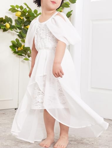 Girls White Dress Lace Chiffon Off-Shoulder Halter Neck Formal Party 3 to 9 Years3