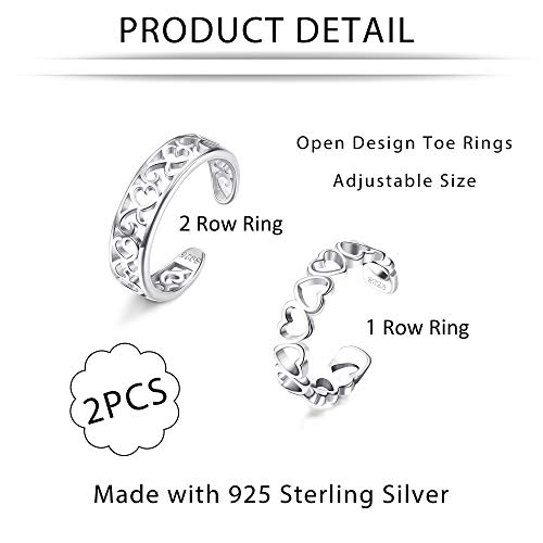 Sllaiss 925 Sterling Silver Toe Rings For Women Hypoallergenic Adjustable Open Toe Rings Celtic Tail Ring Flower Knot Heart Finger Rings Set Foot Jewelry #TOP5