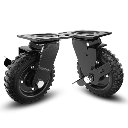 Lygoeege Swivel Heavy Duty Caster Wheel, 6 Inch*2, 800lb Capacity, Black Rim, Solid rubber, Cast Iron,Brake Casters,Outdoor, Flat Free for Carts, Dolly, Workbench,Trolley,DIY tools